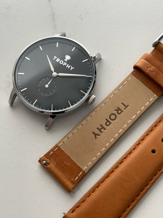 Tan leather quick release watch strap