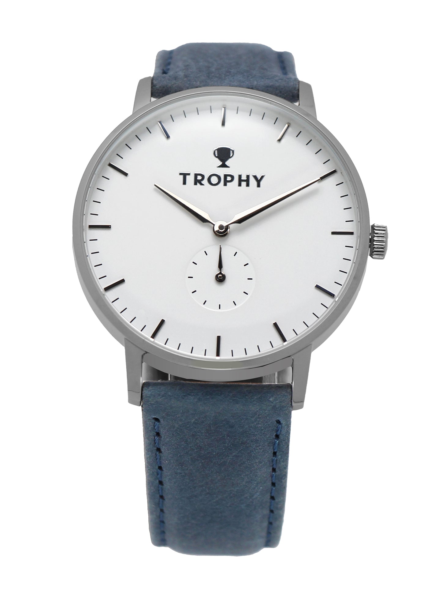 Trophy Watch Company | 40mm STERLING PERLON: The Sterling combines a silver-white dial and black and grey woven perlon strap for a look that’s crisp, neutral, and refined. Its polished 40mm stainless steel case keeps a slim profile, making it effortlessly